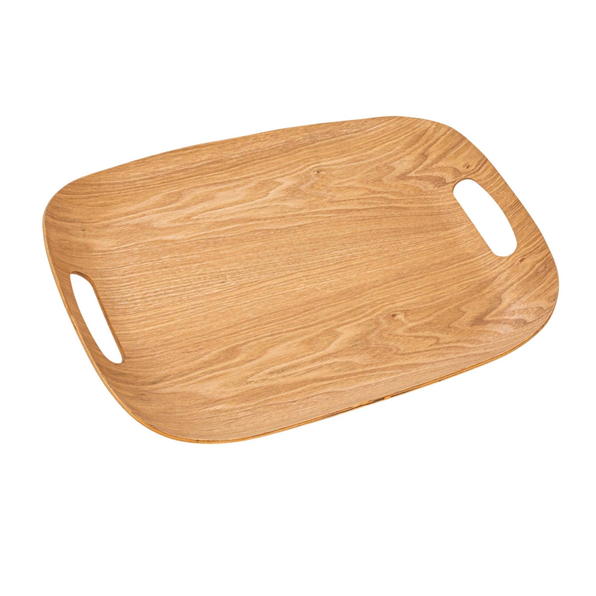 Hello Honey® 17.25" Natural Oval Oak Wood Serving Tray with Handles